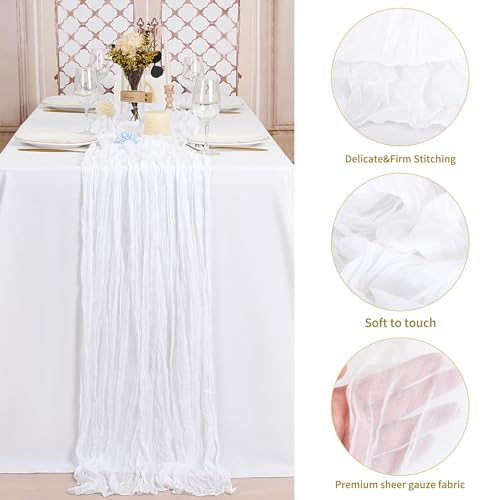 20 Pack White Table Runner 10Ft Cheesecloth Table Runner Boho Gauze Table Runners Romantic Long Sheer Fabric Cheese Cloth Table Runners for Wedding Party Bridal Shower(White) by ABKLESACH - Used condition - Image 4