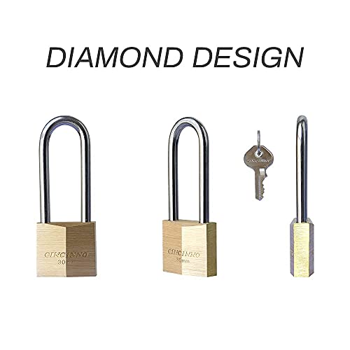 CINCINNO Small Brass Padlock with Key，Keyed Alike Padlocks with 1-1/4” (30mm) Wide Lock Body,2.6” Long Shackle for Sheds, Storage Unit ，School Gym Locker, Toolbox, Weatherproof Padlock Set of 8 - Thumbnail 4