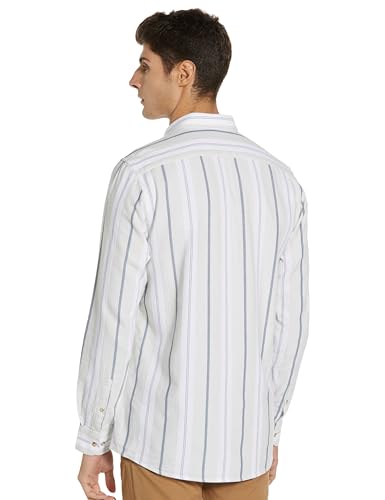 Image of Peter England Men's Linen Blend Shirt | Subtle Stripes | Full Sleeves