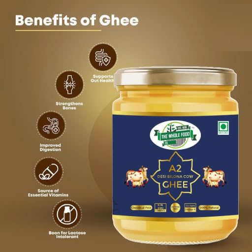 Image of The Whole Food Co. A2 Gir Cow Desi Ghee 100ML |Glyphosate free|Free-grazed, Desi Gir Cows|Traditional Bilona Method|Pure, Natural and Healthy Ghee|Farm-Made with Probiotics for Gut Health-Pack of 2