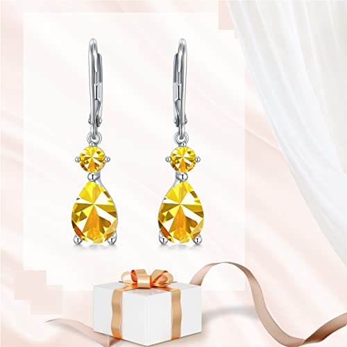 Birthstone Earrings Jewerly For Women, 925 Sterling Silver Dangle Leverback Earrings With Clear Birthstones Anniversary Fine Jewelry Gift For Her, Wife, Mom, Girl Mother's Day #TOP4