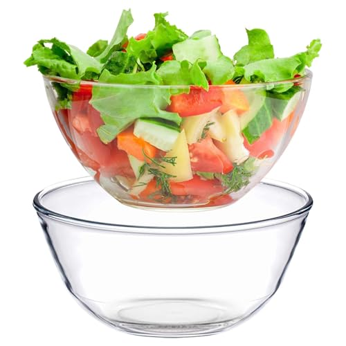 BAIFULAI Juego de 2 cuencos de cristal, 500 ml y 1100 ml, redondos, ensaladera apilable para cocina, hornear, preparar servir, cuenco de cristal, grande para aperitivos