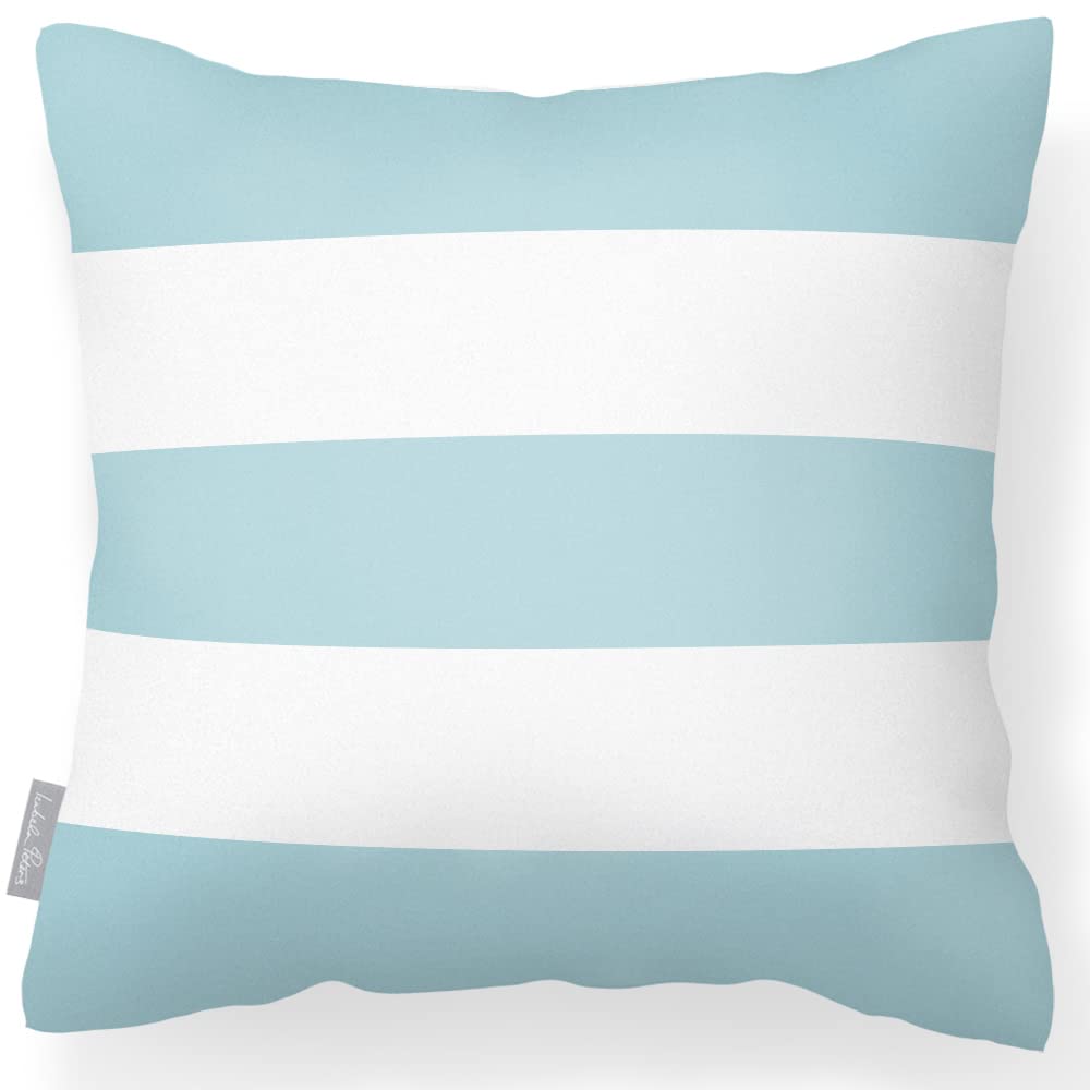 Izabela Peters Celeste Blue Outdoor Cushions Waterproof, 43 Cm, Filled Outdoor Cushion, - 3 Stripes Horizontal, Garden Furniture Cushions, Outdoor Seat Cushions, Garden Chair Cushions