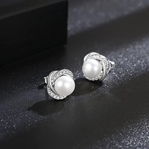 Pearl Earrings for Women Freshwater Cultured Pearl Stud Earrings 925 Sterling Silver Cubic Zirconia Stud Earrings for Mother Her3