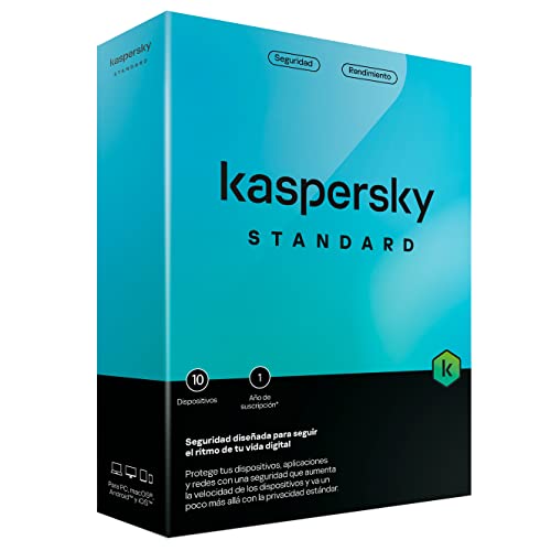 Kaspersky Standard 2023 | 10 dispositivo | 1 año | Caja Mini No CD | Seguridad Avanzada | Protección Bancaria en línea | Optimización del rendimiento | PC/Mac/Móvil