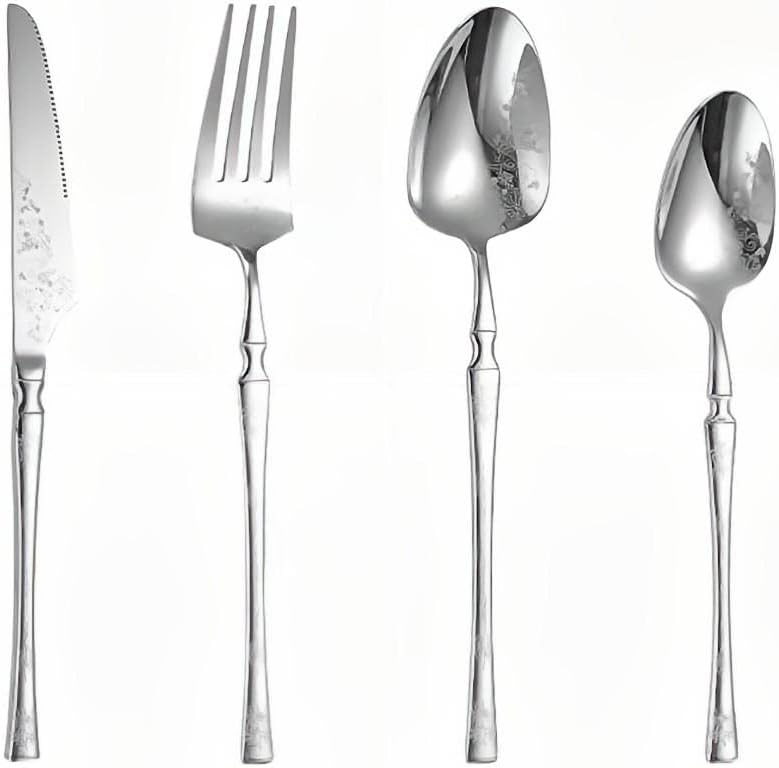 Cutlery Set, Stainless Steel Flatware Set,transparent plastic， Spoon Knife and Fork Set,16-Piece Set of Kitchen Silverware Tableware Main Stainless Steel Knife and Fork Spoon Commercial Steak Coffee W