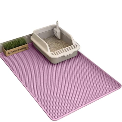 Figoday 特大猫砂マット 防水 折りたたみ可能 二層EVA ハニカム設計 すのこ付き ペットトレーマット 猫トイレ サンドイッチ構造 滑り止め 防漏れ メッシュ 猫用 グレー (ピンク,60*45cm)
