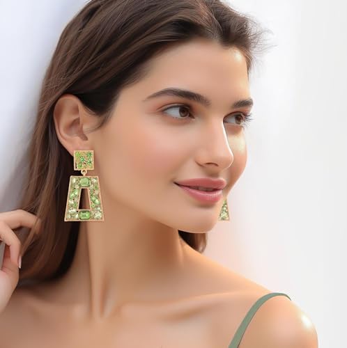 Elegant Rhinestone Rectangle Dangle Earrings Trendy Geometric Drop Statement Earrings Hypoallergenic for Women3