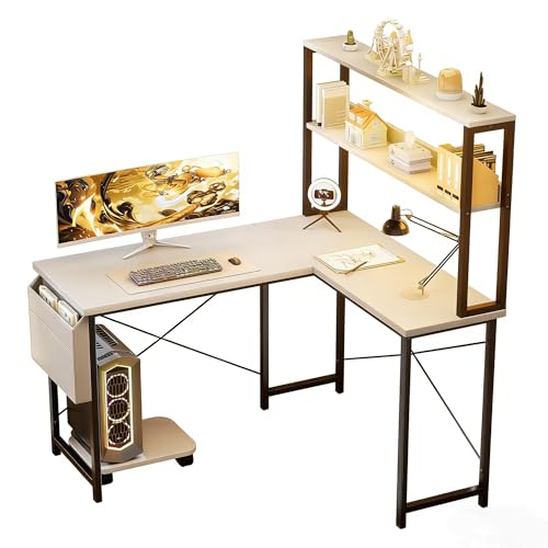 Aiorber Bureau Gaming en L, Bureau d'Ordinateur 110 x 80 x 148 cm avec Éclairage LED, Poches...