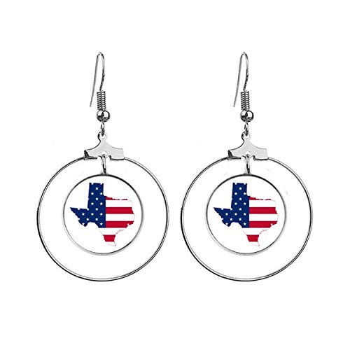 Créoles Texas USA boucles d'oreilles pendantes carte état américain métal argenté