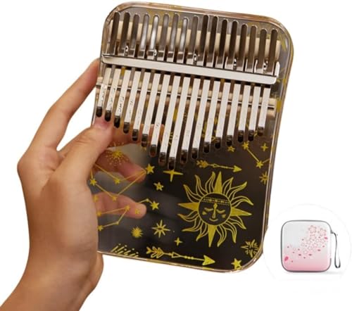 Deerouカリンバ 17鍵 アクリルパネル 初心者セット 親指ピアノ 英語楽譜付き 初心者に適した楽器セット 子供、青少年、初心者、専門家に最適 打楽器 子供 大人 ギフト (羽根+桜ボックス) (17音,星座+桜ボックス)