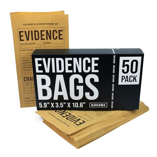 50 Pack Brown Paper Evidence Bags 10.6'' X 5.9'' X 3.5'' - Ideal for Evidence Collection, but also as Murder Mystery Party Favors, Police Party Favors or as Detective Party Supplies.
