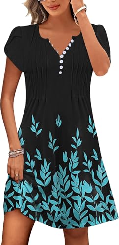 Image of Disamer Womens Casual Dresses Short Sleeve Summer Dresses 2026 Boho Floral Beach Sundresses Spring A-Line Dress with Pockets