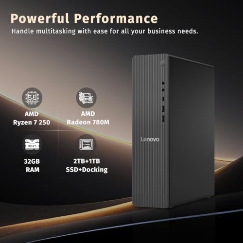 Lenovo IdeaCentre Tower 8 Desktop PC, AMD Ryzen 7 250, 32GB DDR5 RAM, 3TB Storage (2TB SSD+1TB Docking Station), AMD Radeon 780M Graphics, Copilot, Keyboard & Mouse, Wi-Fi 6, Win 11, Grey - 2