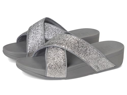 FitFlop Women's Lulu Crinkled-Shimmer Cross Slides Wedge Sandal