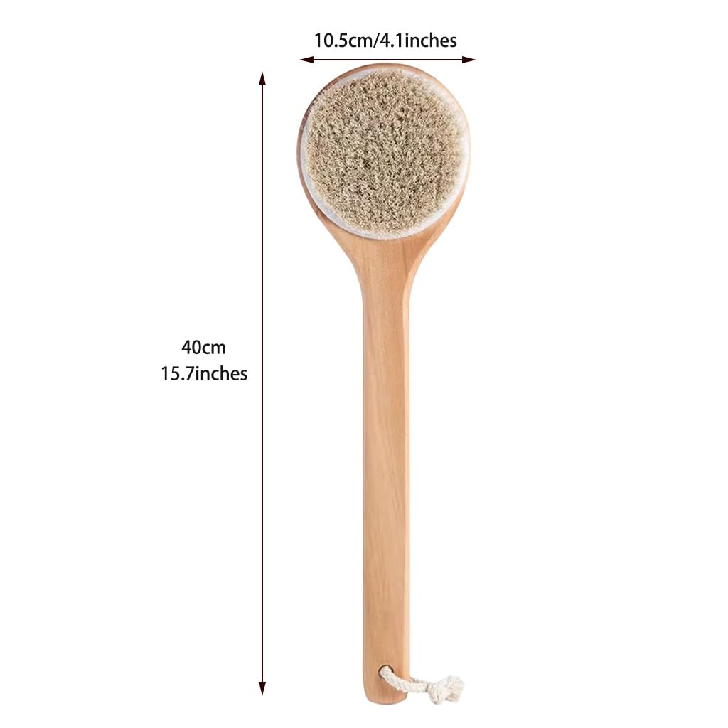 Cepillo De Ducha De Madera De Mango Largo para El Hogar con Cuerda para Colgar, Exfoliante Corporal De Cerdas Naturales De Caballo, Exfoliante De Espalda Y Limpieza con Masaje(40 * 10.5cm*2PCS)