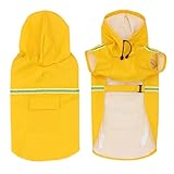 wkao Large Dog Raincoat, Pu Waterproof Pet Rain Jacket with Reflective Strips, Hooded Poncho, Easy to Wear