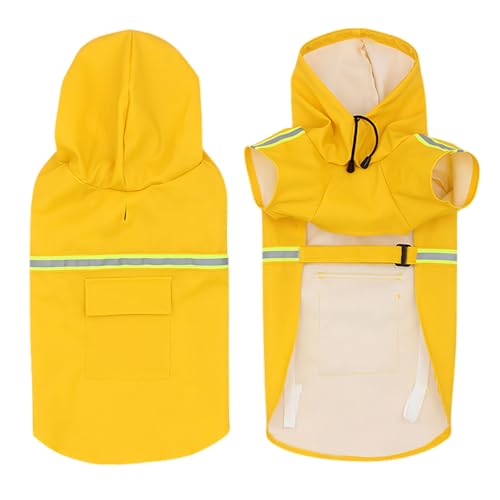 wkao Large Dog Raincoat, Pu Waterproof Pet Rain Jacket with Reflective Strips, Hooded Poncho, Easy to Wear