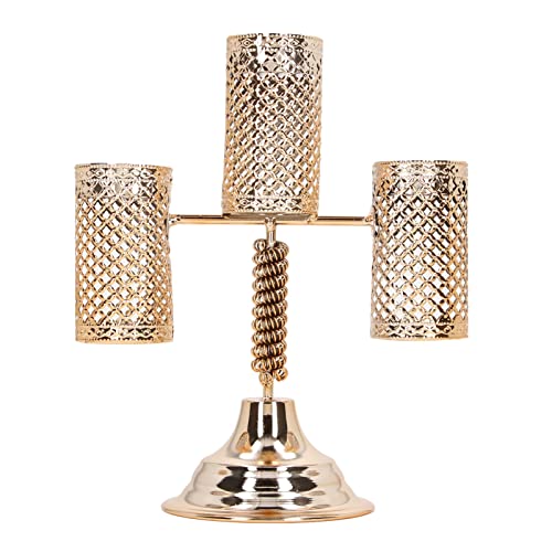 3 Arm Candle Holder Gold Hollow Metal | Protective Electroplating for Indoor/Outdoor Use | Elegant Candelabra for Dining Table/Wedding | Sophisticated Home Decoration Present