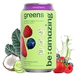 Be Amazing Greens Drink, Mixed Berry, Vitamin Drinks With 10 Organic Fruits and Vegetables, Coconut Water, Vitamin C, and Prebiotic Fiber, 25 Calories, Low Sugar, Vegan and Gluten Free, 8 Pack