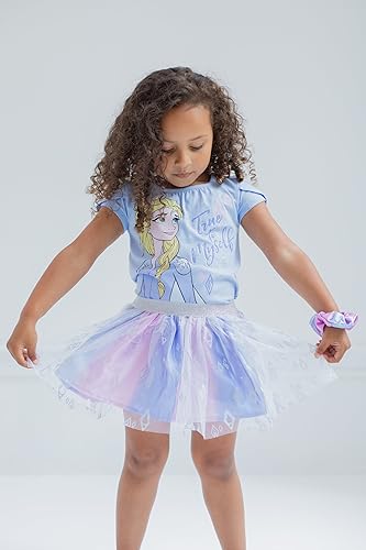 Disney Princess Moana Frozen Girls T-Shirt Tulle Mesh Skirt and Scrunchie 3 Piece Outfit Set Toddler to Big Kid