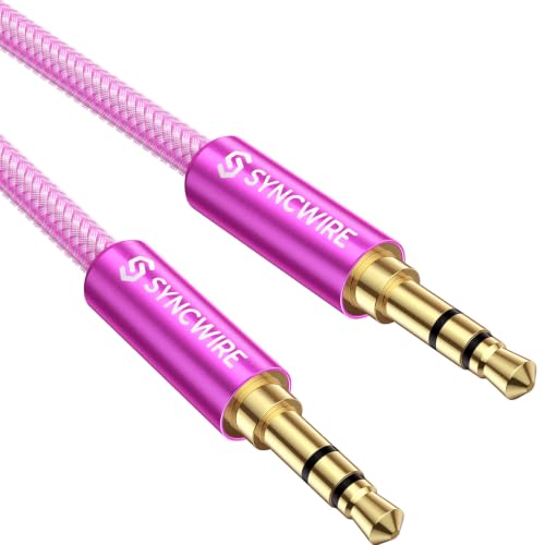 SYNCWIRE 3.5mm Nylon Braided Aux Cord (3.3ft/1m,Hi-Fi Sound), Auxiliary Input Male to Male Audio Cable for Headphones, Car, Home Stereos, Speaker, iPhone, iPad, iPod, Echo &amp; More – Hot Pink