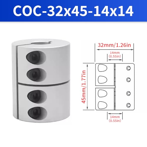 BORDSTRACT 14 mm bis 14 mm starre Klemmkupplung, Durchmesser 32 mm, Länge 45 mm, Aluminium-Motorwellenkupplungsanschluss für 3D-Drucker, CNC-Maschine, Servomotor