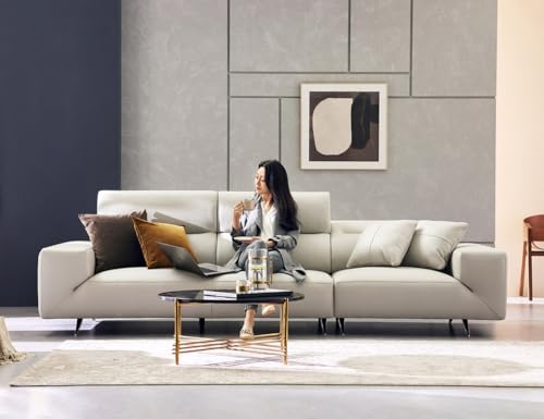 Image of Fabrique Zephy Leatherette 4 Seater with Puffy Moden Design White Sofa Set with Moveable Headrest | Comfortable Furniture for Home Office & Living Room | Easy to Move with Stainless Steel Legs