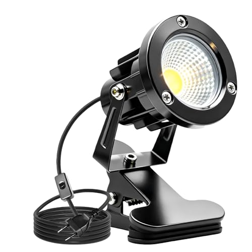 WIYETY Spot LED à pince : boîtier en aluminium, lampe de jardin étanche IP65 avec prise de 1,8 m et interrupteur, éclairage de jardin pour intérieur et...
