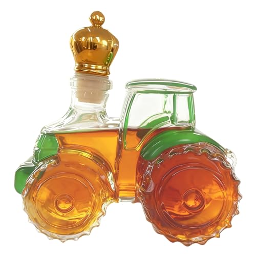 トラクター ウイスキー デカンタ - バーボン、ラム、ブランデー用の 750 ml ガラス アルコール ディスペンサー。ノベルティファームハウスバーの装飾とユニークなギフト、男性、お父さん、農家向け - 誕生日、クリスマス、オフィスパーティーに最適