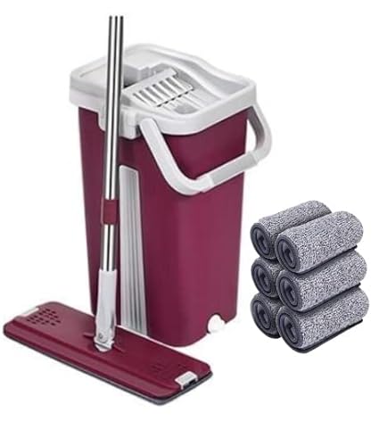 SWISSPACK Ensemble serpillère et seau - Seau à serpillère facile et simple, serpillère plate avec 👍 Lot de 6 serpillères de rechange lavables en machine pour tous les types de sols (bleu) Cover