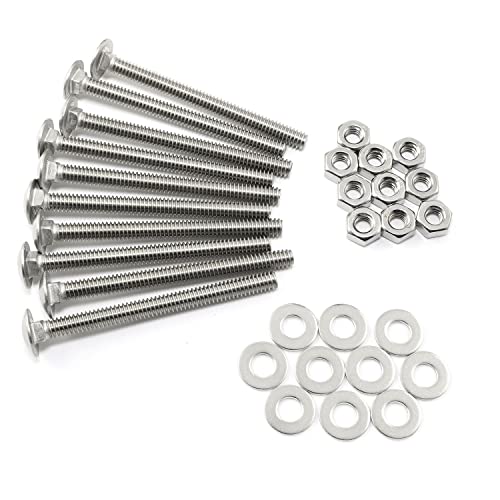 Image of Carriage Bolt Pro Bamboo Kitchen 10PCS 1 /4-20x3Inch Stainless Steel Carriage Screw Hex Nut and Flat Washer Kits