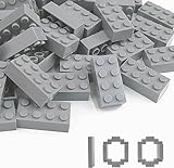 100 Piece Light Gray Bricks Bulk, Gray 2x4 Building Bricks Flat, Compatible with Lego Parts and Pieces: 2x4 Light Grey Bricks(Color: Light Gray)
