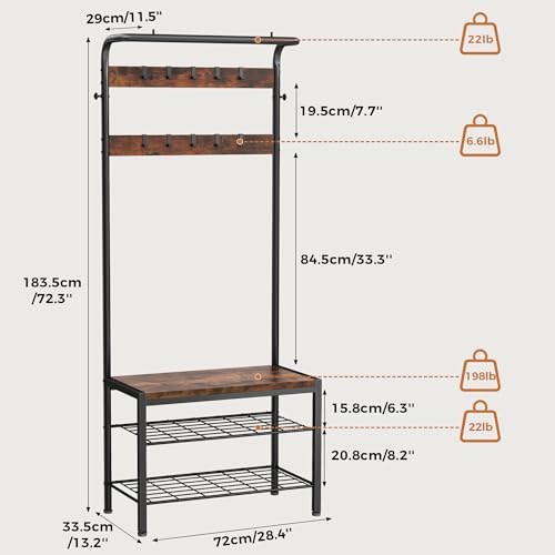 image for DUMOS Hall Tree with Shoe Bench and Coat Rack, Entryway Bench with Sho