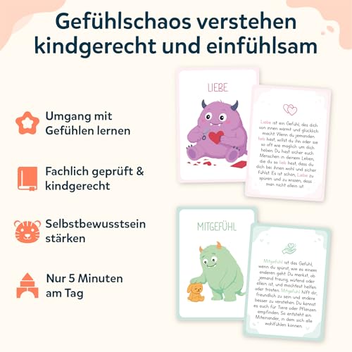 Wunderkind 40 Gefühlskarten für Kinder I Emotionskarten für Kinder I Monsterstarke Gefühle I Für EIN gutes Gefühl I Geschenke Einschulung und Kindergarten I (Inkl. Hörspiel und Bastelkarten)