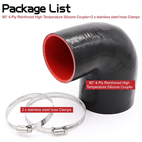 Image of 90 Degree ID 3inch to 4inch Elbow Coupler Silicone Hose 4-Ply with 2PCS Stainless Steel T-Bolt Clamp