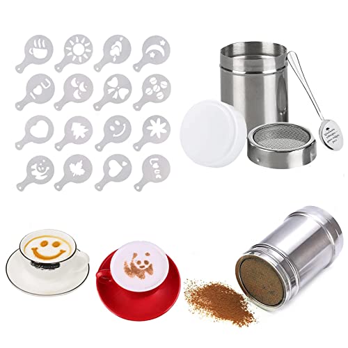 3 Pièces Saupoudreuses en Acier inoxydable pour Cacao Pochoirs à Café Shaker à Poudre en Acier Inoxydable pour Le Café Le Gâteau Le Cappuccino et Le Chocolat Chaud pour Cuisine Salle à Manger Cover