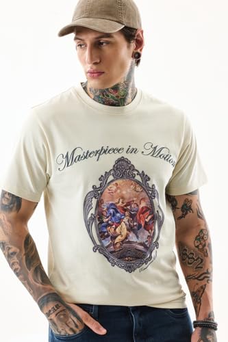 Image of SNITCH Men's Slim Fit T-Shirt | Renaissance-Inspired Artwork Print | 100% Cotton Crew Neck | Casual Wear | Premium Comfort & Style