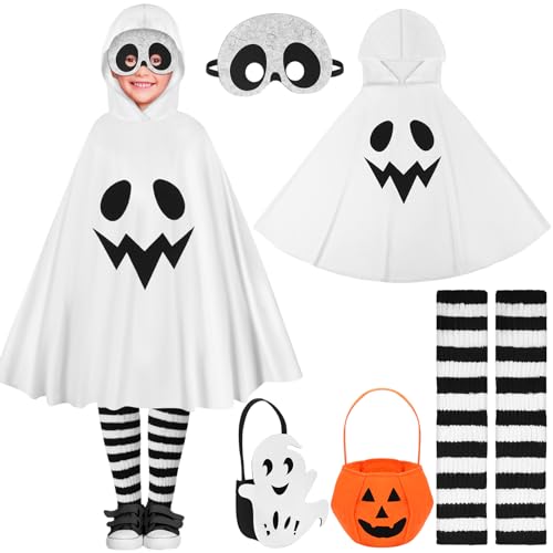 Masque de fantôme à rayures et déguisement poncho citrouille Halloween Blulu