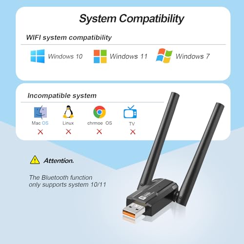 Image of 2-in-1 USB WiFi 6 Adapter for Desktop PC & Bluetooth 5.4 Dongle | 900Mbps - 5dBi Antenna - BT5.4 - Dual Band 5G /2.4G for Desktop PC Laptop - Built-in Driver - Windows 11 /10 /7 Compatible