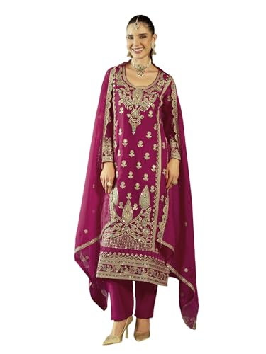 Image of INDO ERA Women's Organza Embroidered Sequinned Kurta & Pant with Dupatta Set | Women Kurta Sets With Dupatta Cotton