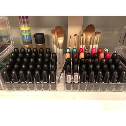 Image of Hedume 2 Pack Lipstick & Makeup Organizer, 40 Slot Acrylic Cosmetic Display Case for Lipstick, Brushes, Bottles