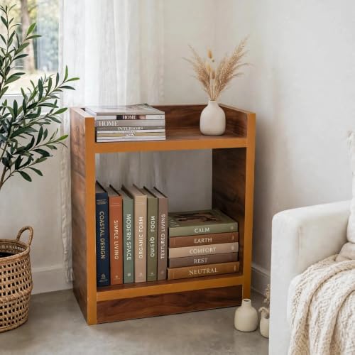 Image of SBF Furniture Engineered Wood Side Table with Storage Shelf, Modern End Table for Living Room, Bedroom & Sofa, Wooden Nightstand with Open Shelves (Yellow)