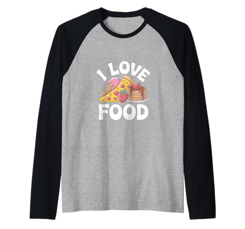 I Love Food Pizza Pancakes Gelato Art Maglia con Maniche Raglan