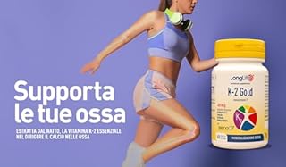LongLife® K-2 Gold | Con vitamina K2 da natto (MenaQ7®) | Alta biodisponibilità | Benessere osseo e cardiovascolare | Fino a 2 mesi di trattamento | Senza glutine