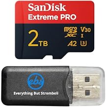 SanDisk 2TB Extreme Pro MicroSDXC Memory Card, Works with GoPro Lit Hero, Max 2, HERO13 Black, Ultra Wide SDSQXCD-2T00-GN6MA, Bundle with 1 Everything But Stromboli Reader