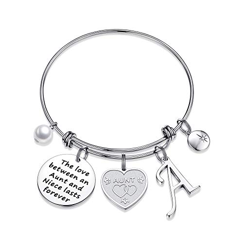 Yoosteel Aunt Gifts from Niece, Great Aunt Gifts A Initial Charm Bracelets for Women Best Aunt Ever Gifts for Christmas Thanksgiving Birthday