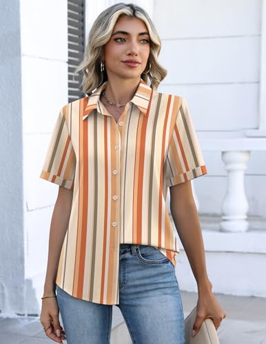 Image of Zeagoo Button Down Shirts for Women Short Sleeve Collared Tops Dressy Casual V Neck Blouses
