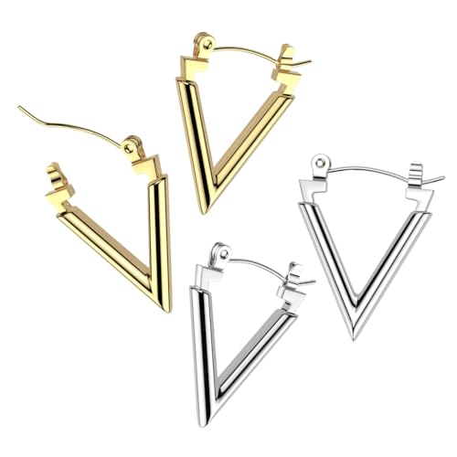 Créoles en Acier Chirurgical Doré ou Argenté Boucles d'Oreilles en V