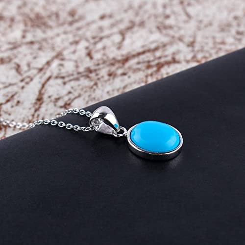 Aaa Genuine Turquoise Stone Pendant Dainty Necklace, Bezel Jewelry, Chakra Healing Crystals, December Birthstone, Rhodium Plated, 925 Sterling Silver Chain18 Inch, Anniversary Gift For Women #TOP2